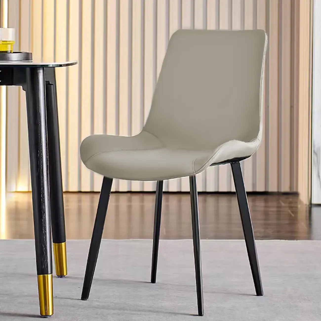 Simple Low Back Faux Leather Dining Chair with Alloy Legs Image - 4