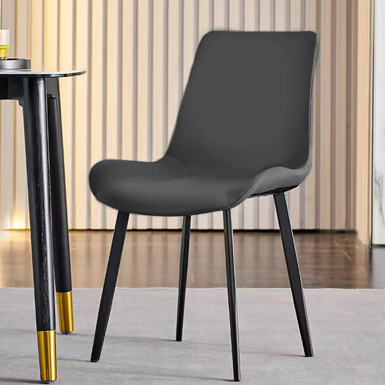 Simple Low Back Faux Leather Dining Chair with Alloy Legs Image - 5 | homeyfad