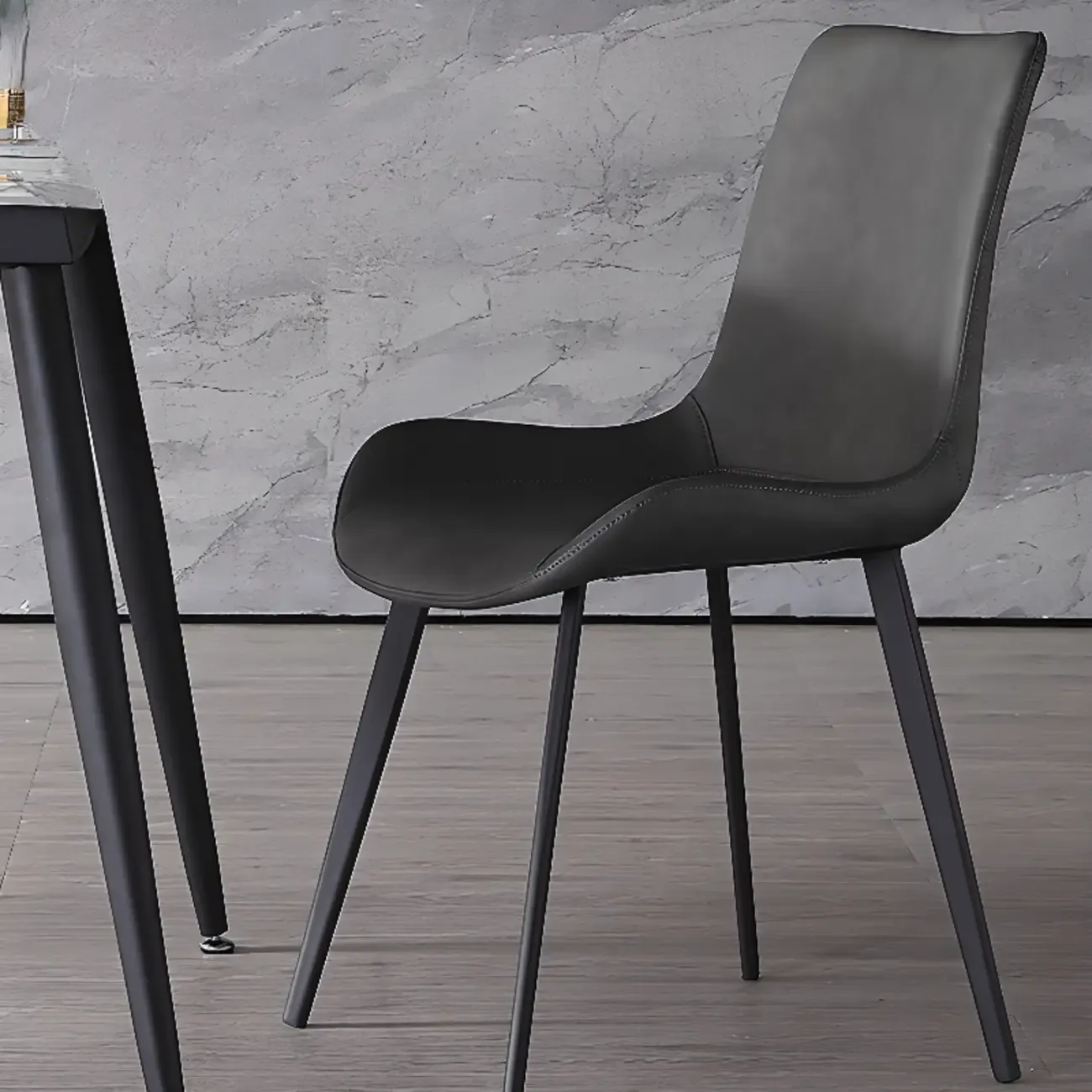 Simple Low Back Faux Leather Dining Chair with Alloy Legs Image - 6