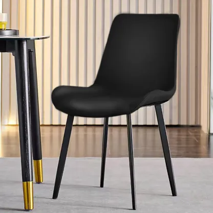 Simple Low Back Faux Leather Dining Chair with Alloy Legs Image - 7