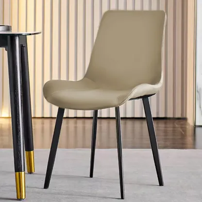 Simple Low Back Faux Leather Dining Chair with Alloy Legs Image - 11
