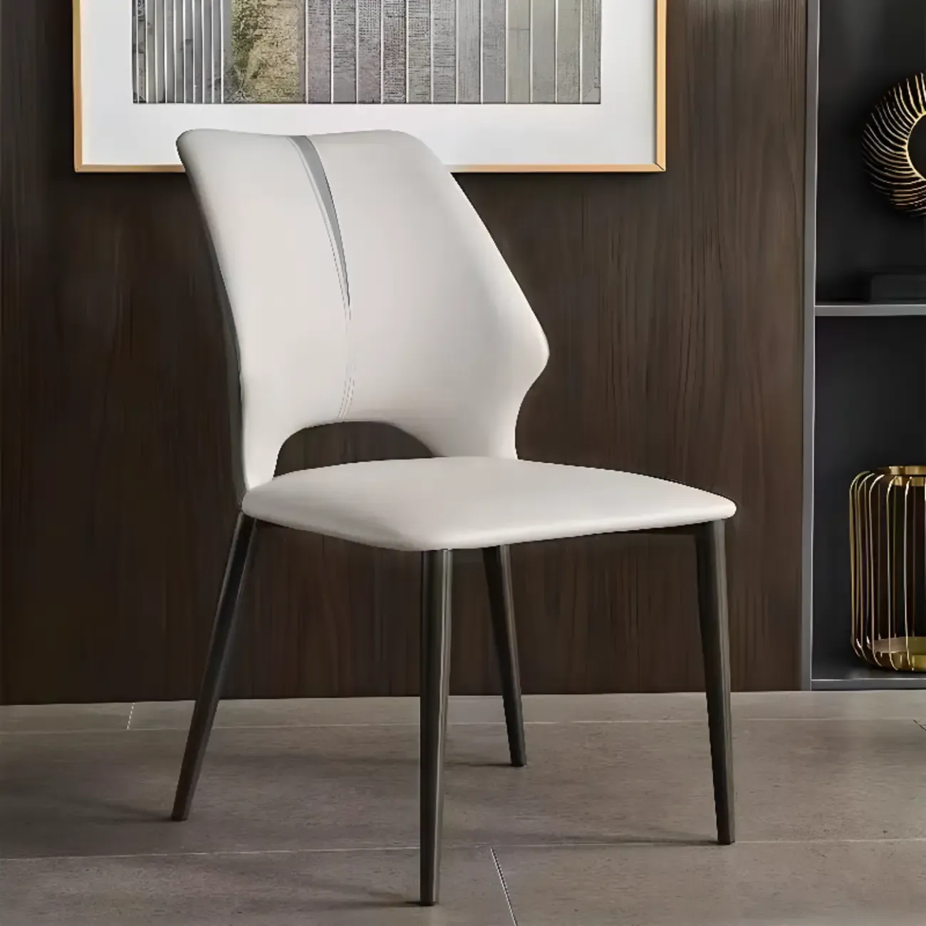 Modern Faux Leather Open Back Armless Dining Chair Image - 2