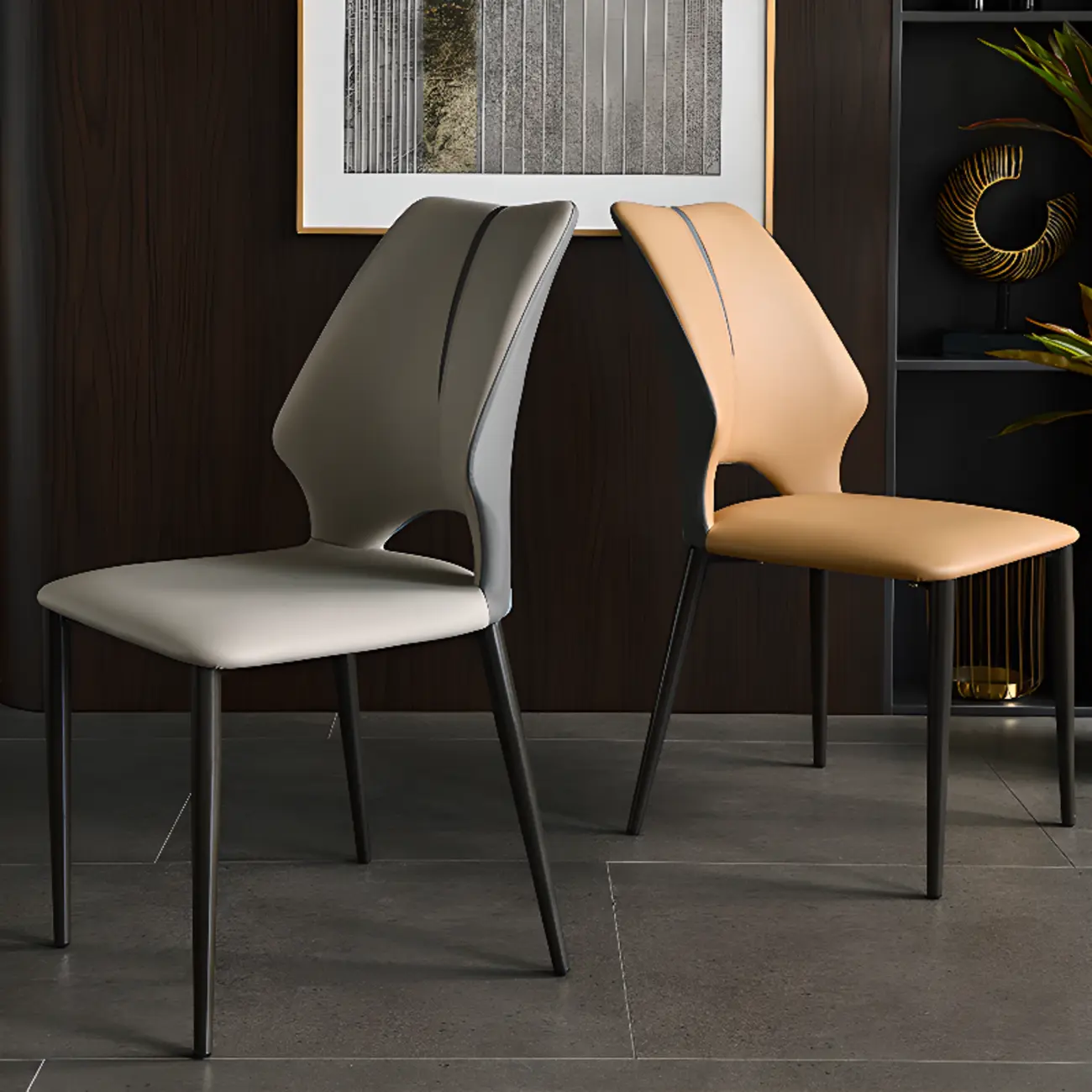 Modern Faux Leather Open Back Armless Dining Chair Image - 6 | homeyfad