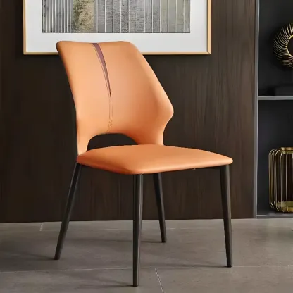 Modern Faux Leather Open Back Armless Dining Chair Image - 7