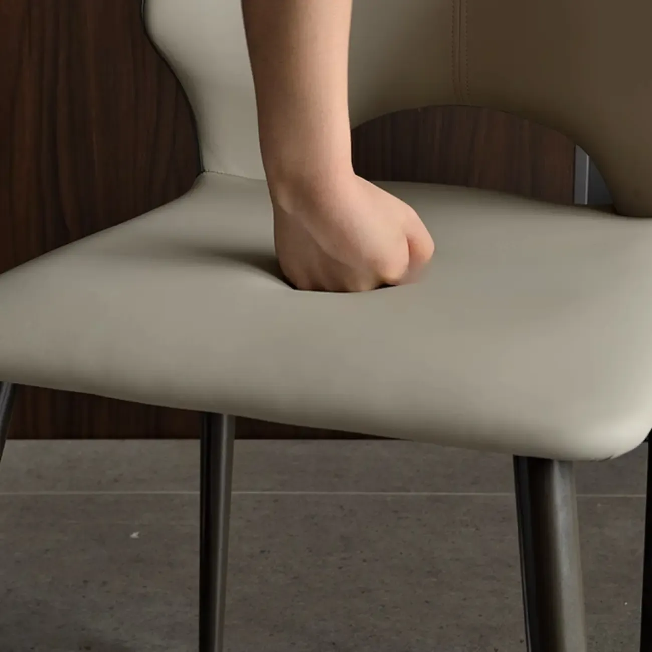 Modern Faux Leather Open Back Armless Dining Chair Image - 10