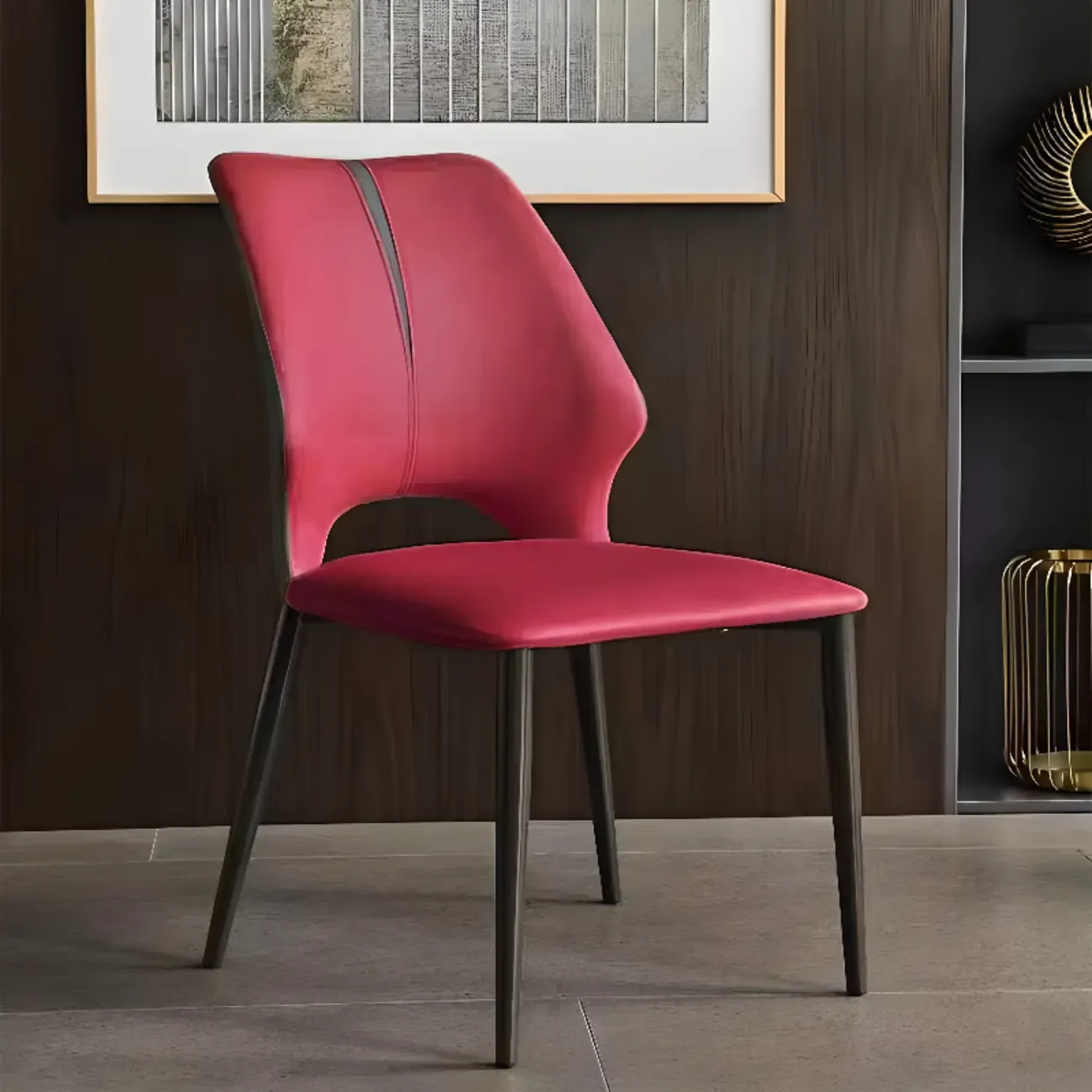 Modern Faux Leather Open Back Armless Dining Chair Image - 13