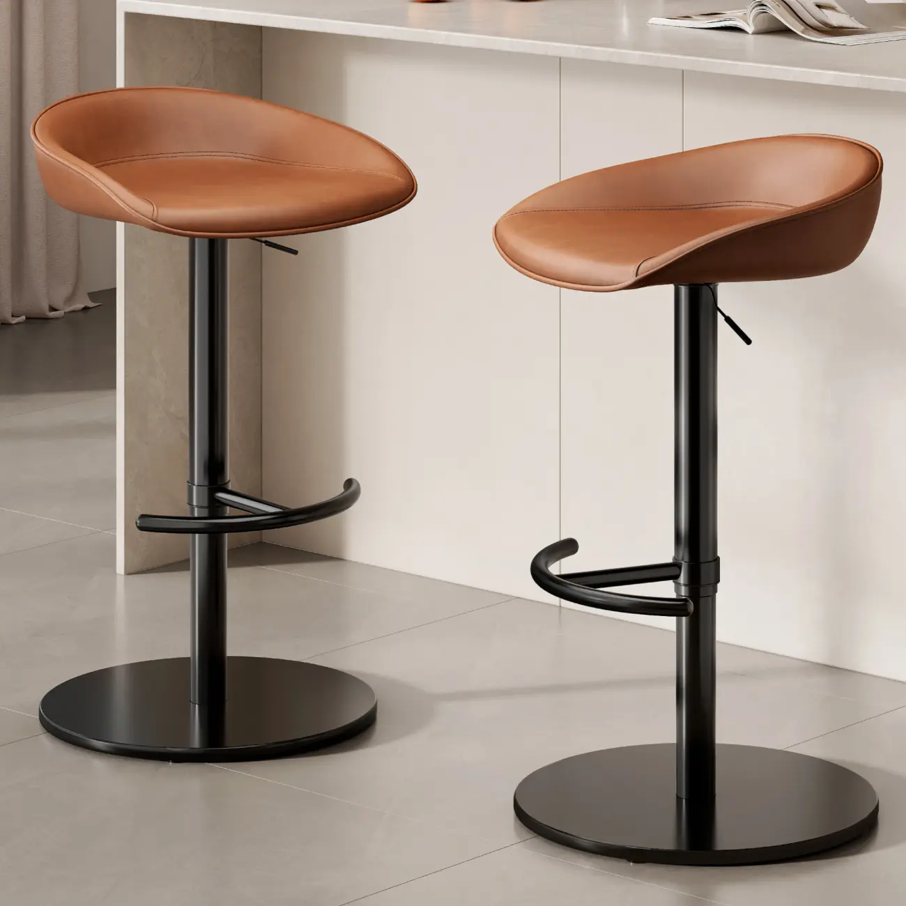 Industrial Modern Pedestal Leather Bar Stools Image - 1 | homeyfad