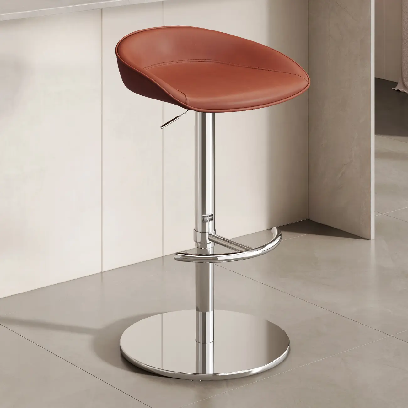 Industrial Modern Pedestal Leather Bar Stools Image - 5 | homeyfad