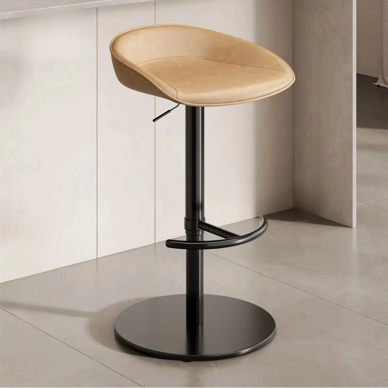 Industrial Modern Pedestal Leather Bar Stools Image - 15 | homeyfad