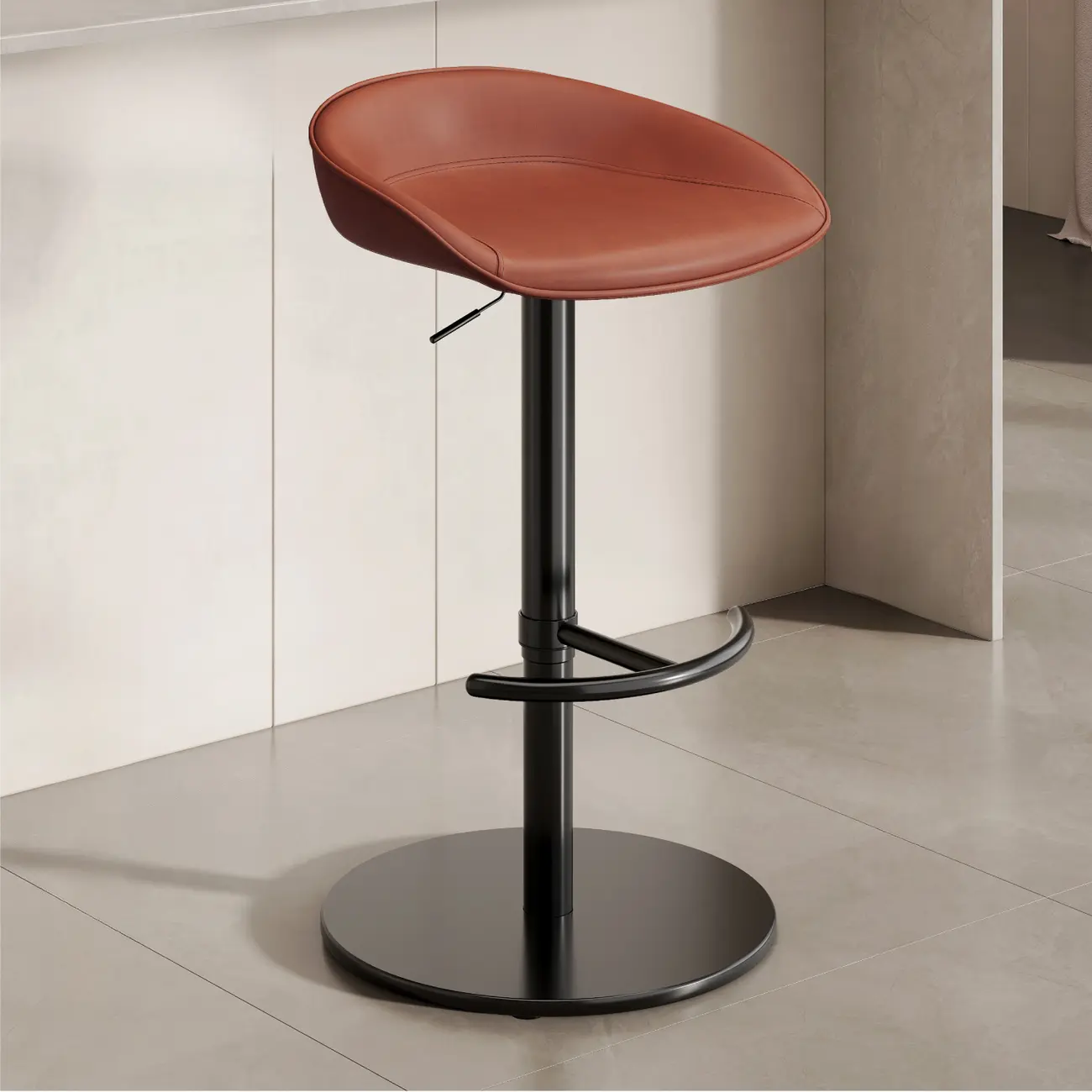 Industrial Modern Pedestal Leather Bar Stools Image - 19 | homeyfad