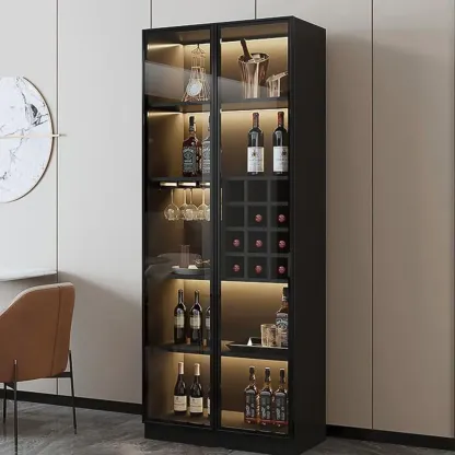 Freestanding Black Wood Glass Door Wine Rack Cabinet Image - 1