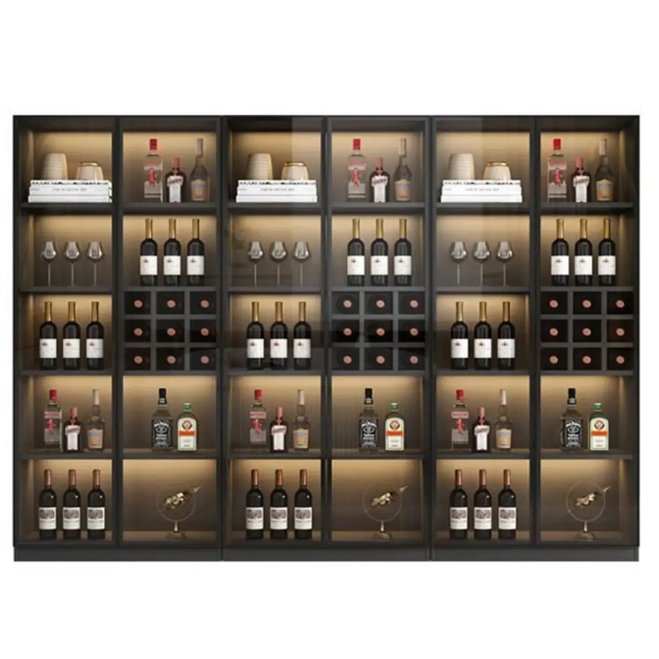 Freestanding Black Wood Glass Door Wine Rack Cabinet Image - 2