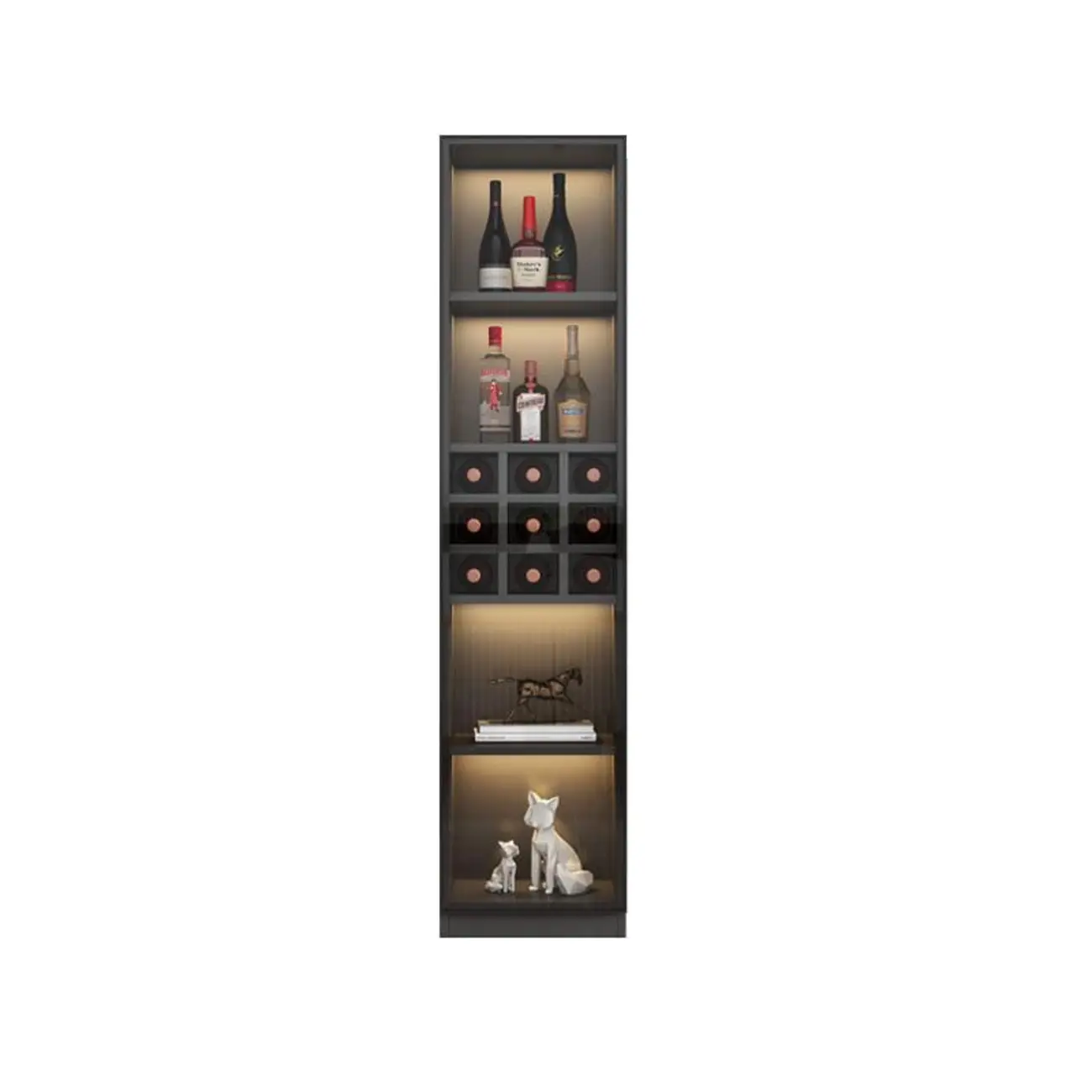 Freestanding Black Wood Glass Door Wine Rack Cabinet Image - 9 | homeyfad