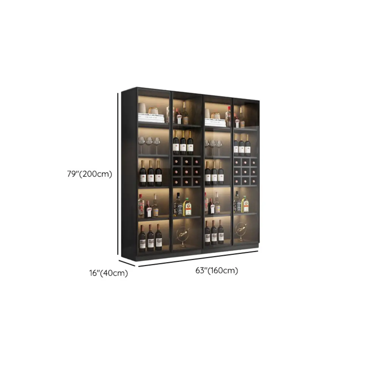 Freestanding Black Wood Glass Door Wine Rack Cabinet Image - 14 | homeyfad
