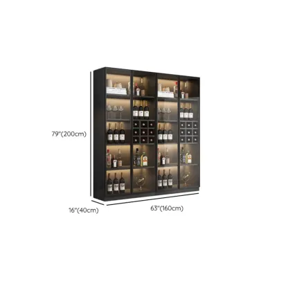 Freestanding Black Wood Glass Door Wine Rack Cabinet Image - 14