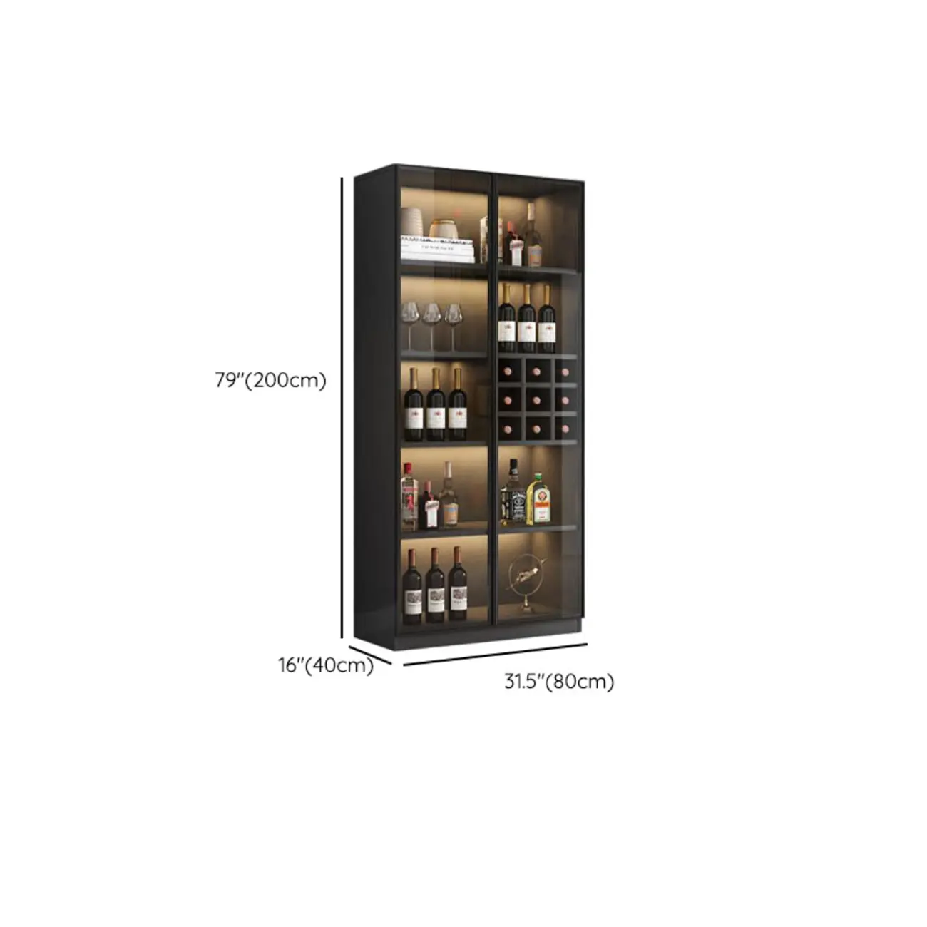 Freestanding Black Wood Glass Door Wine Rack Cabinet Image - 15 | homeyfad