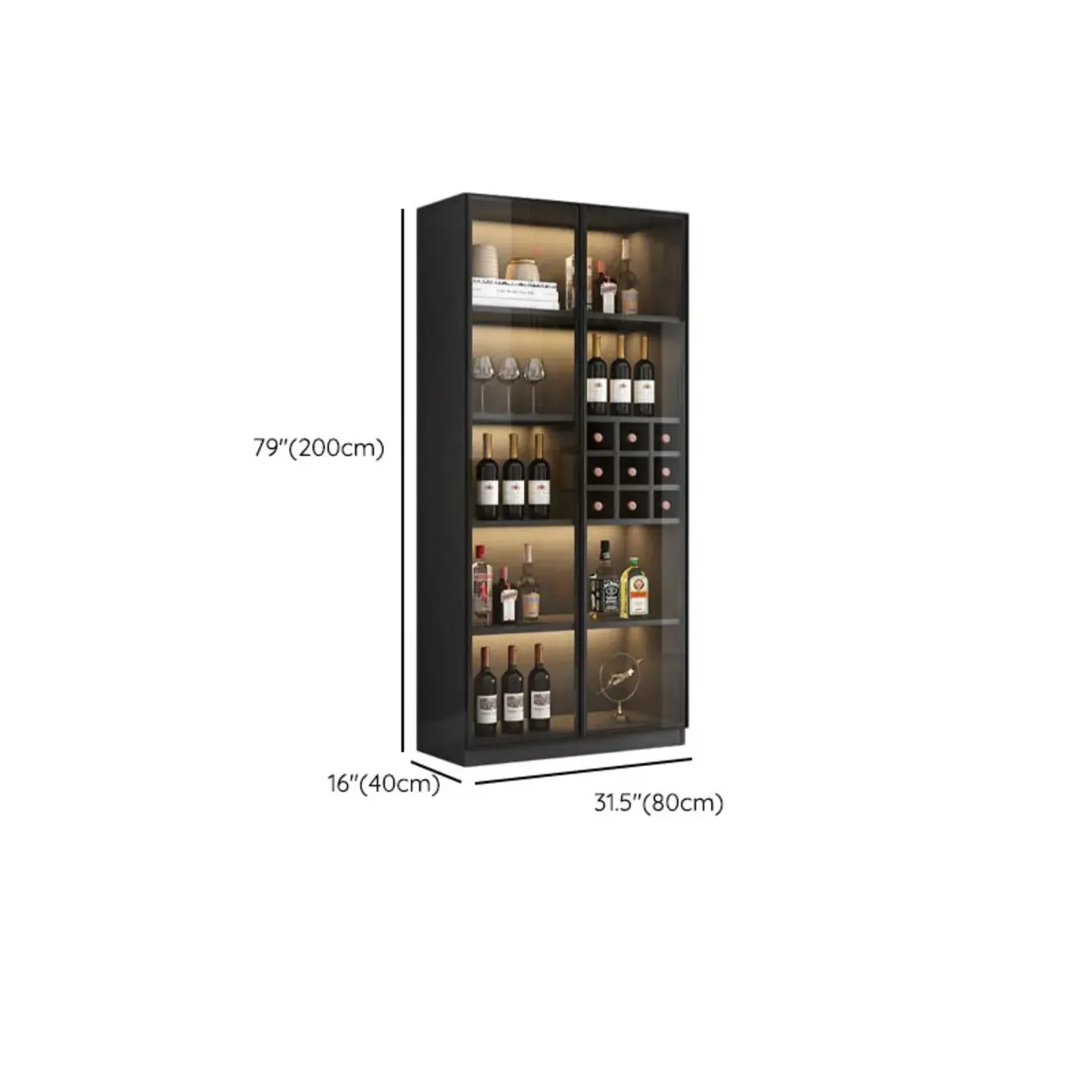 Freestanding Black Wood Glass Door Wine Rack Cabinet Image - 15