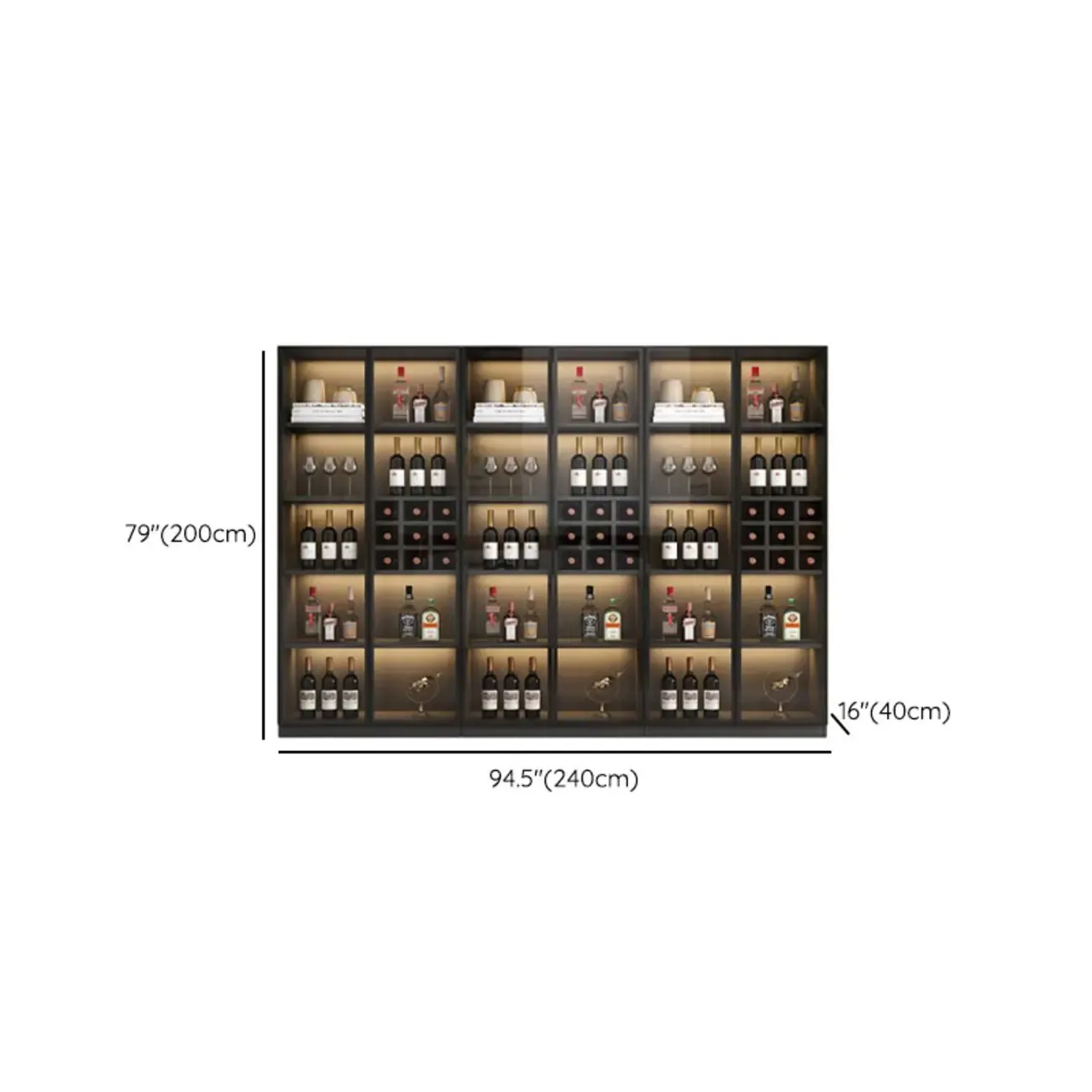 Freestanding Black Wood Glass Door Wine Rack Cabinet Image - 17