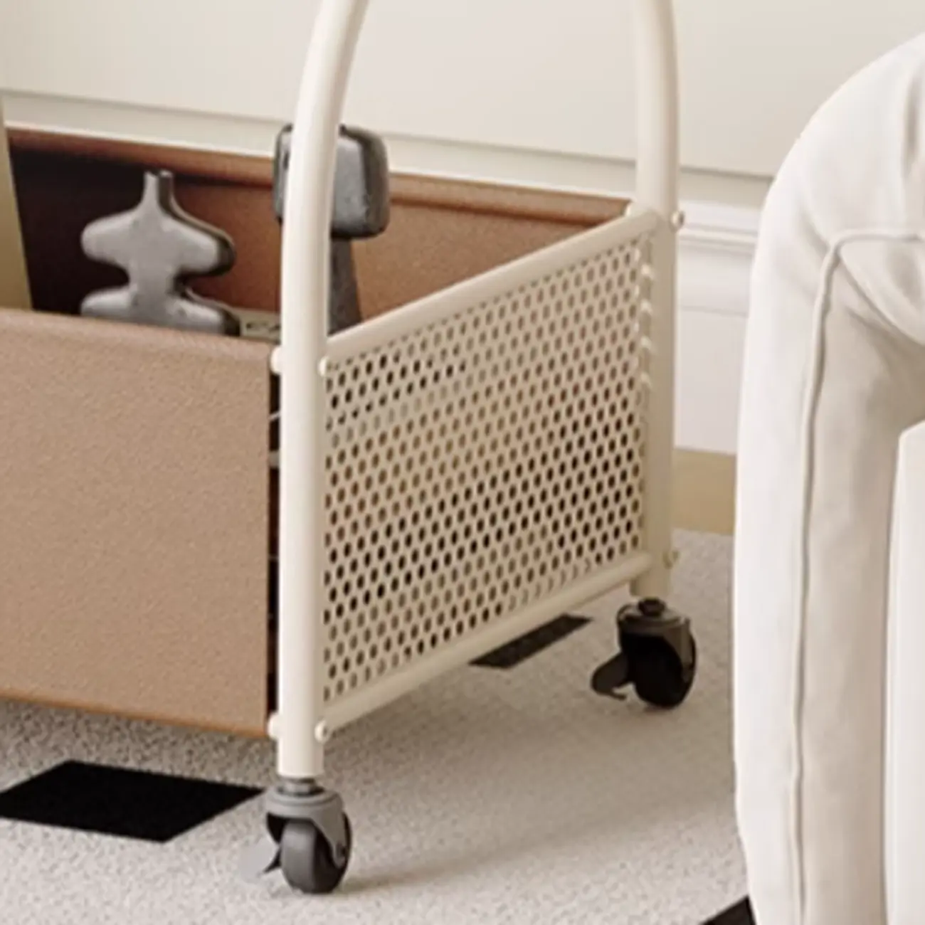 Brown Glass Top Storage Side Table Cart with Wheel Image - 9 | homeyfad