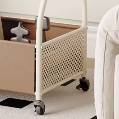 Brown Glass Top Storage Side Table Cart with Wheel Image - 9