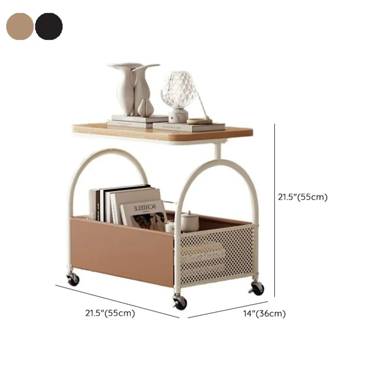 Brown Glass Top Storage Side Table Cart with Wheel Image - 11 | homeyfad