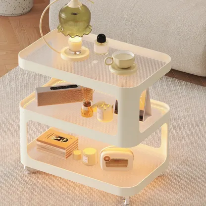 Modern White Glass Shelf 3-Tier Rolling Side Table Image - 4