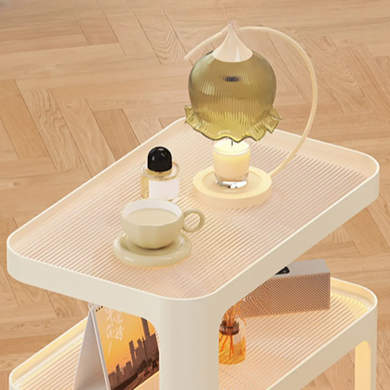 Modern White Glass Shelf 3-Tier Rolling Side Table Image - 5 | homeyfad