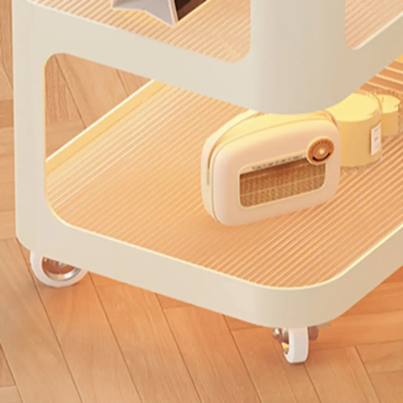 Modern White Glass Shelf 3-Tier Rolling Side Table Image - 6