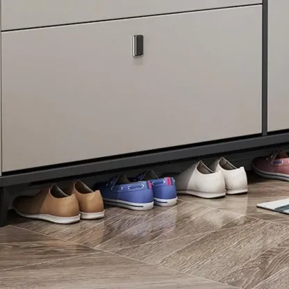 Narrow Sleek Gray Wood Shoe Cabinet with Drop-Front Door Image - 11