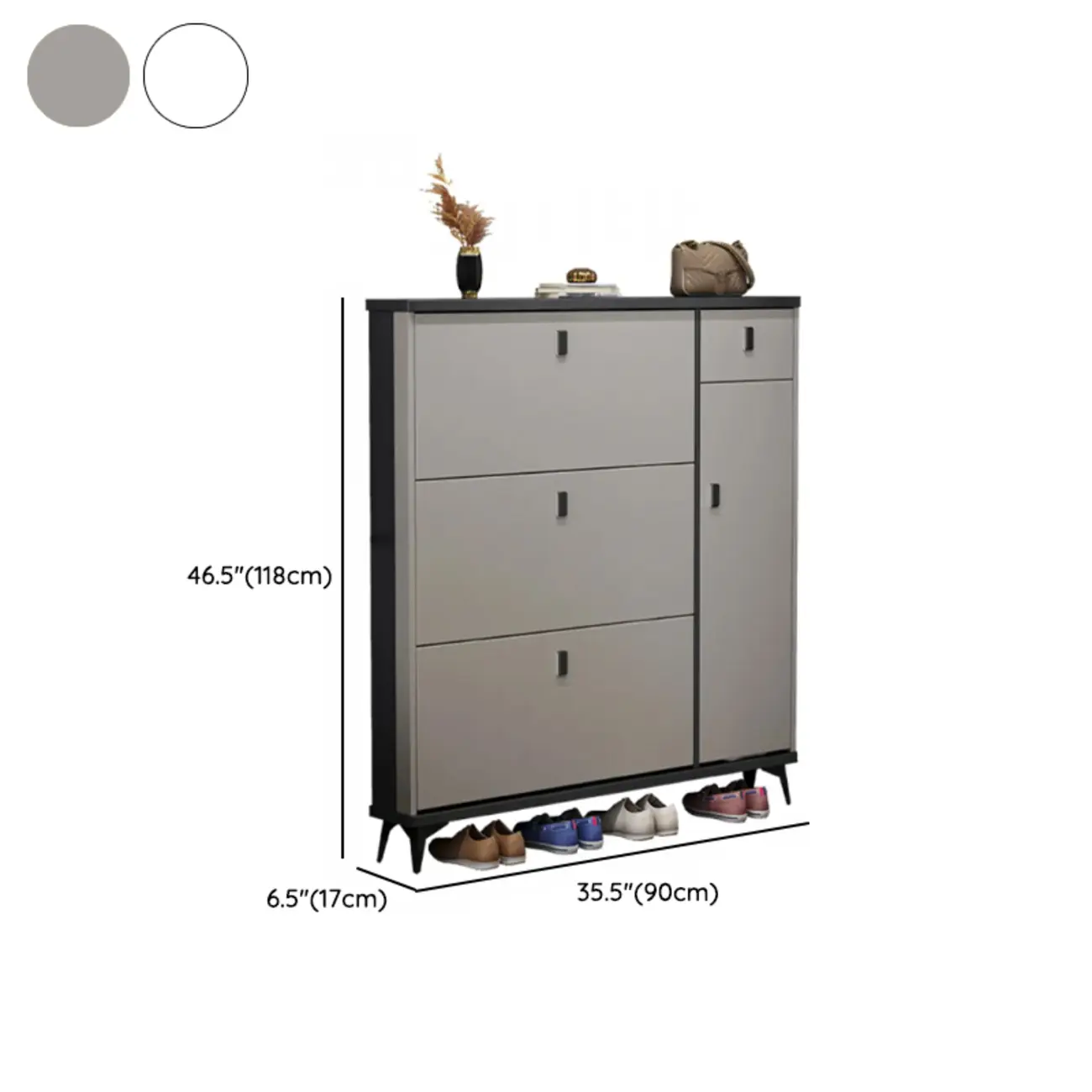 Narrow Sleek Gray Wood Shoe Cabinet with Drop-Front Door Image - 19 | homeyfad