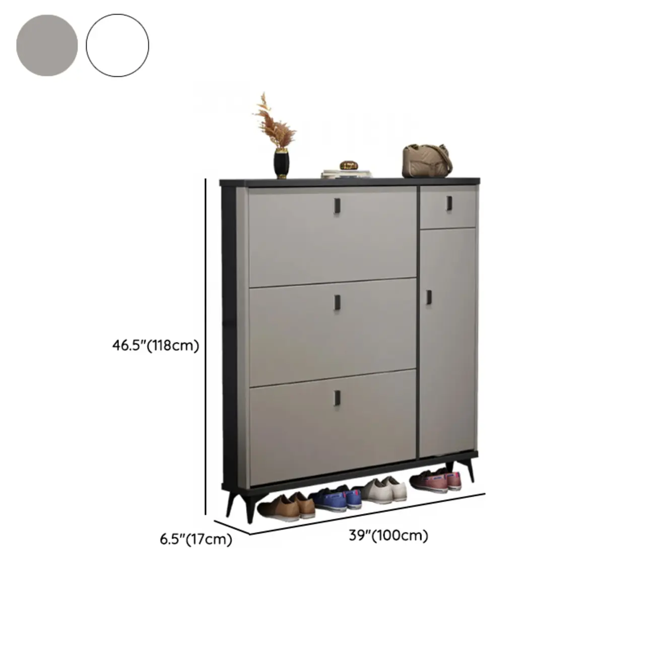 Narrow Sleek Gray Wood Shoe Cabinet with Drop-Front Door Image - 20 | homeyfad