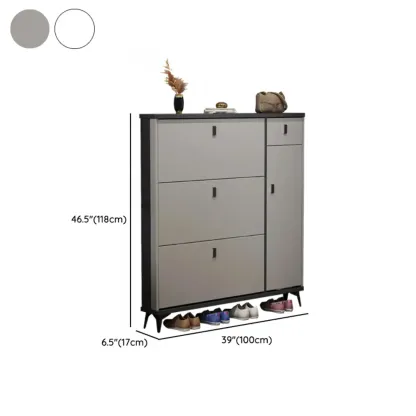 Narrow Sleek Gray Wood Shoe Cabinet with Drop-Front Door Image - 20