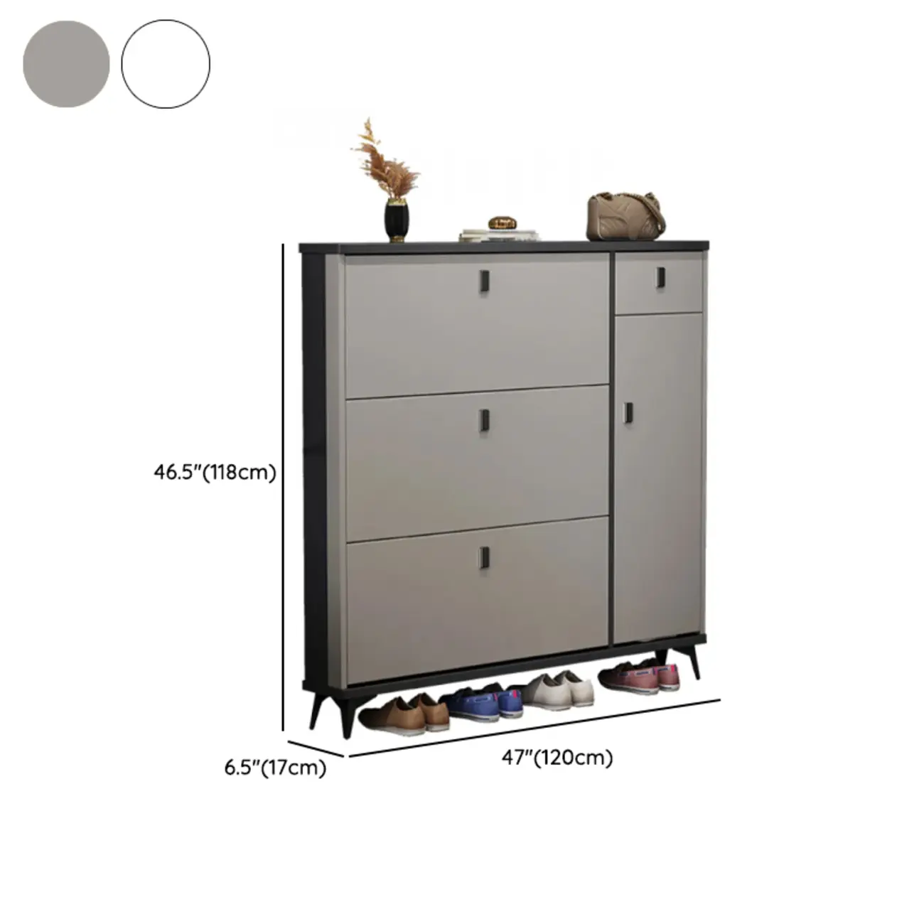 Narrow Sleek Gray Wood Shoe Cabinet with Drop-Front Door Image - 21 | homeyfad