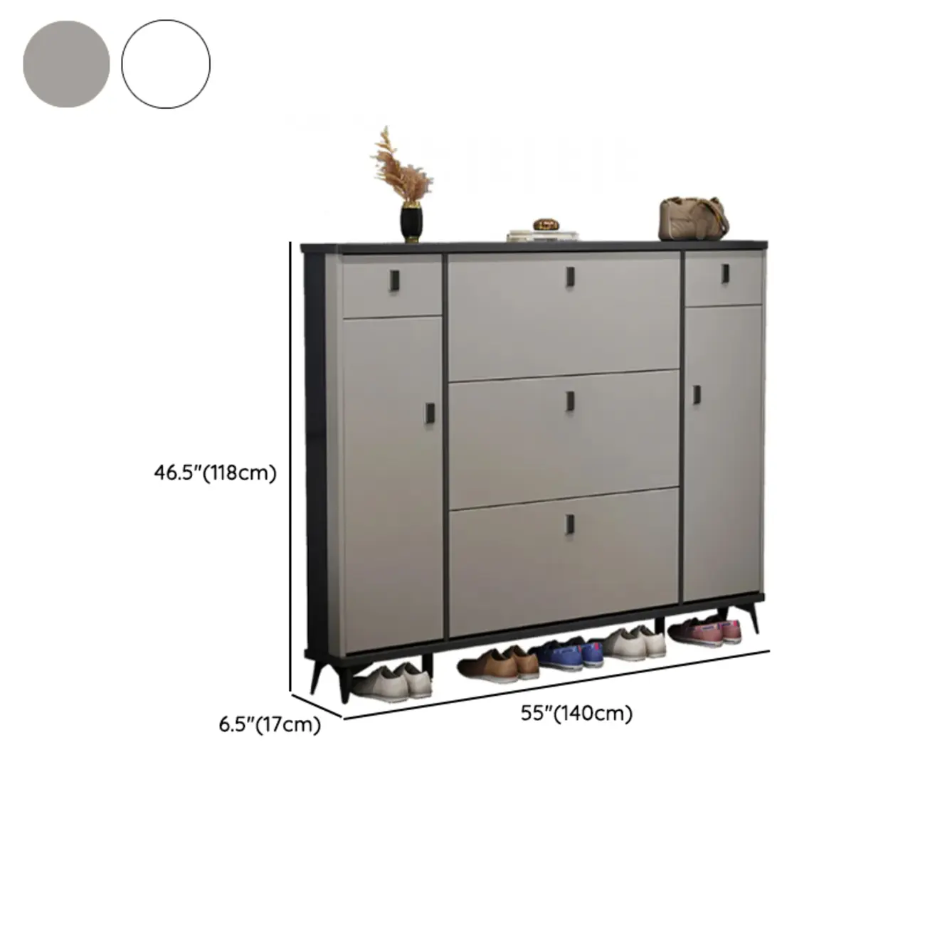 Narrow Sleek Gray Wood Shoe Cabinet with Drop-Front Door Image - 22 | homeyfad