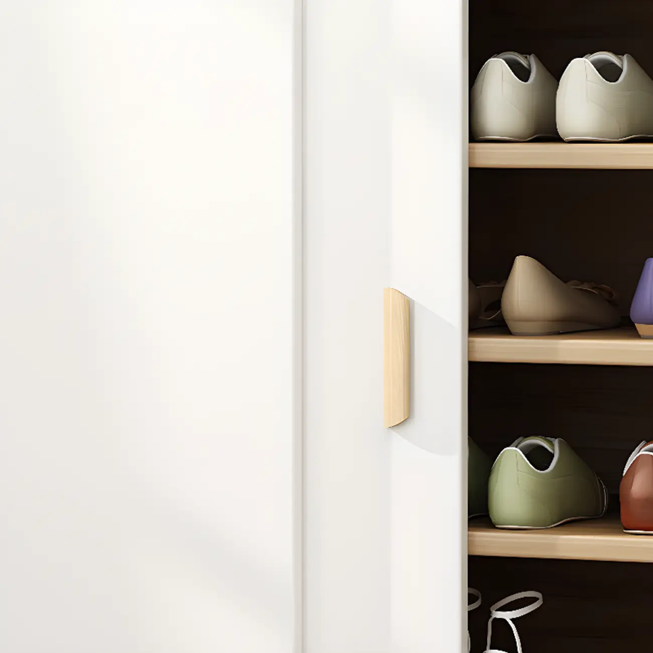 Freestanding Spacious Sliding Door 6-Tier Wood Shoe Cabinet Image - 13 | homeyfad