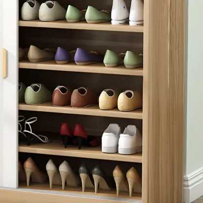 Freestanding Spacious Sliding Door 6-Tier Wood Shoe Cabinet Image - 14