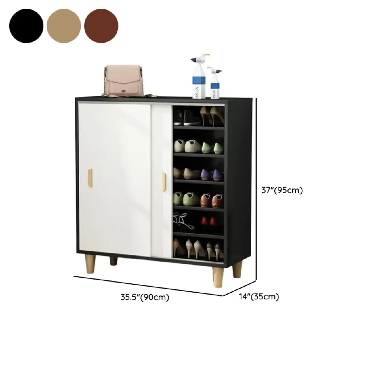 Freestanding Spacious Sliding Door 6-Tier Wood Shoe Cabinet #size