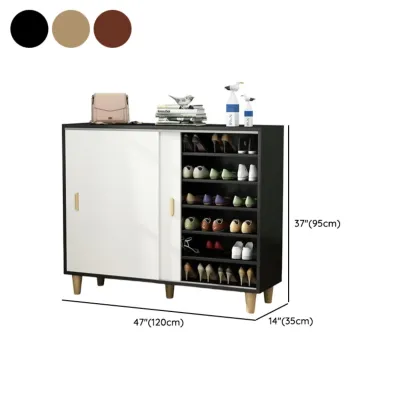 Freestanding Spacious Sliding Door 6-Tier Wood Shoe Cabinet Image - 25
