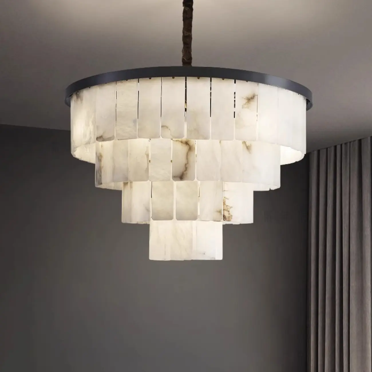 White Stone Geometric Tiered Crystal Chain Chandelier Image - 3 | homeyfad