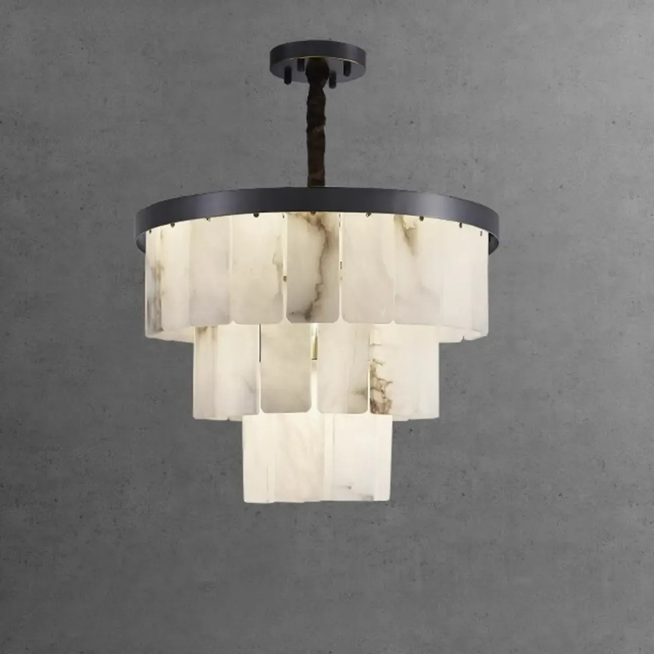 White Stone Geometric Tiered Crystal Chain Chandelier Image - 4