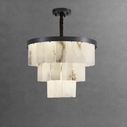 White Stone Geometric Tiered Crystal Chain Chandelier Image - 4