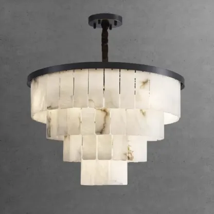 White Stone Geometric Tiered Crystal Chain Chandelier Image - 5