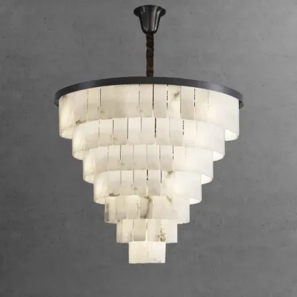 White Stone Geometric Tiered Crystal Chain Chandelier Image - 6