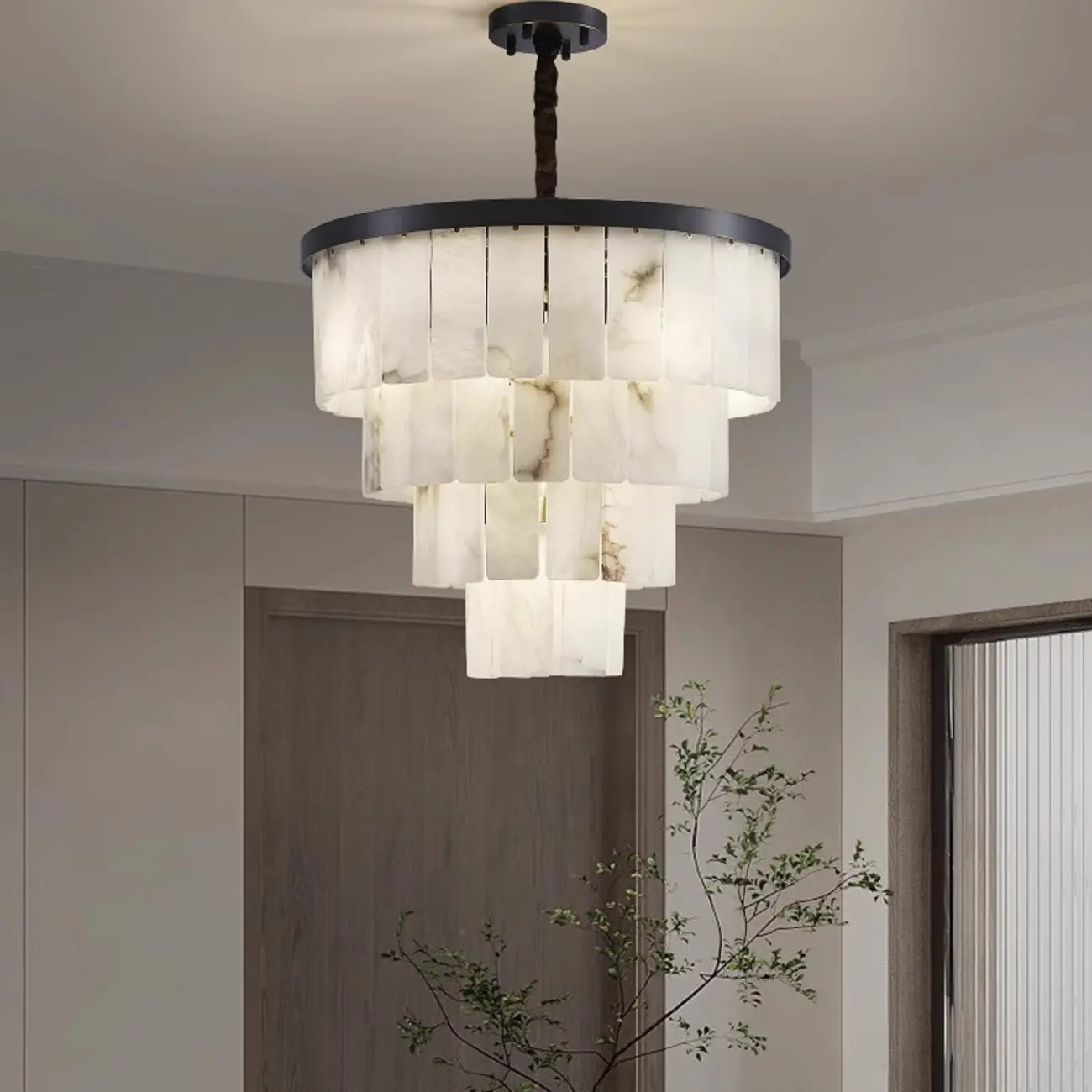 White Stone Geometric Tiered Crystal Chain Chandelier Image - 1 | homeyfad