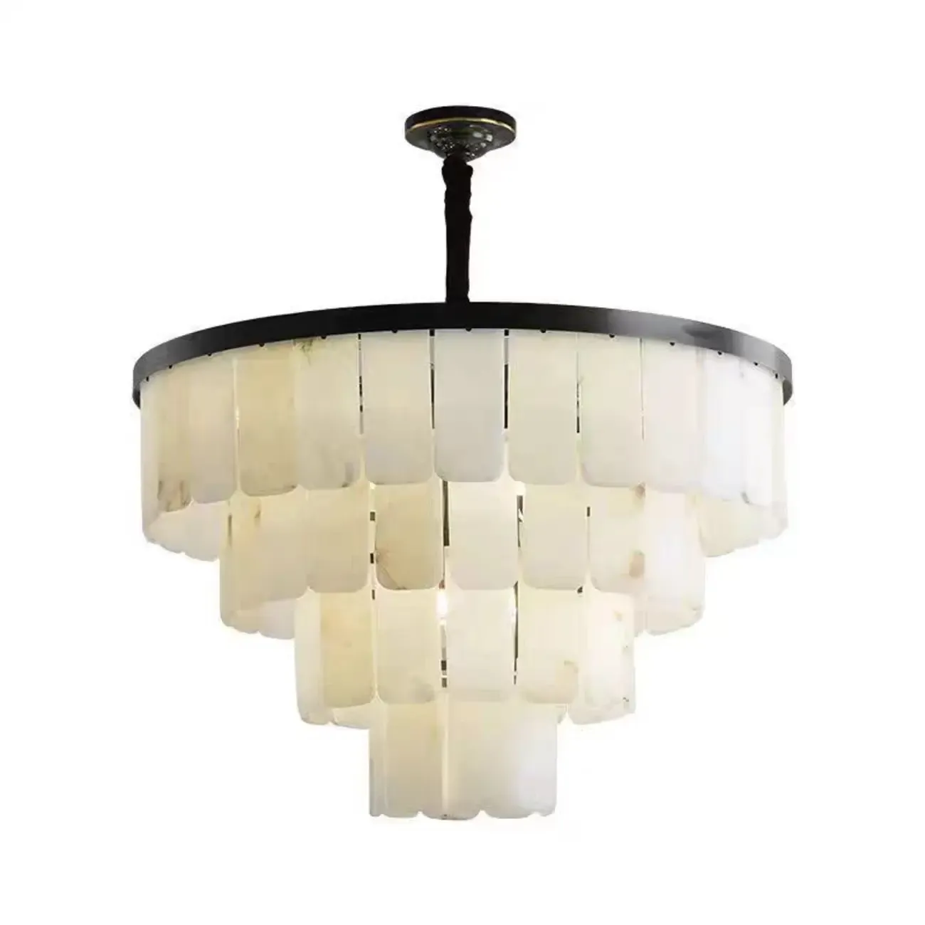 White Stone Geometric Tiered Crystal Chain Chandelier Image - 7