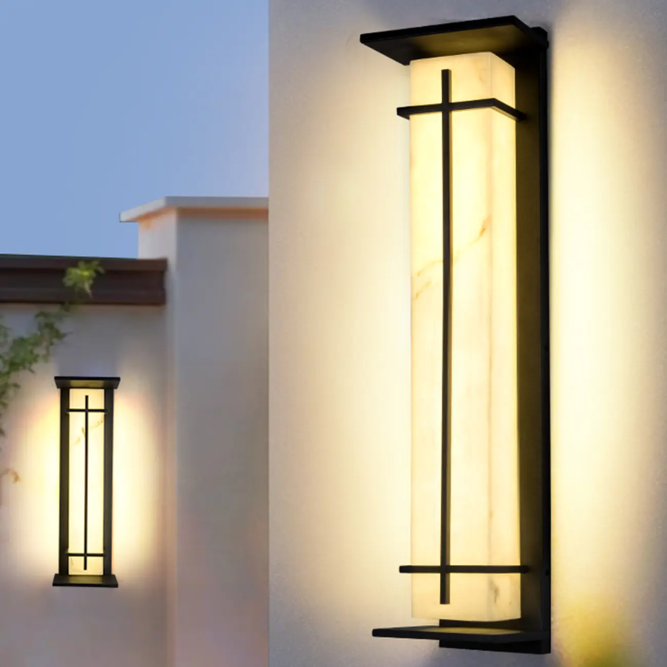 Outdoor Black Cylinder Steel & Stone LED Wall Sconce Image - 2 | homeyfad