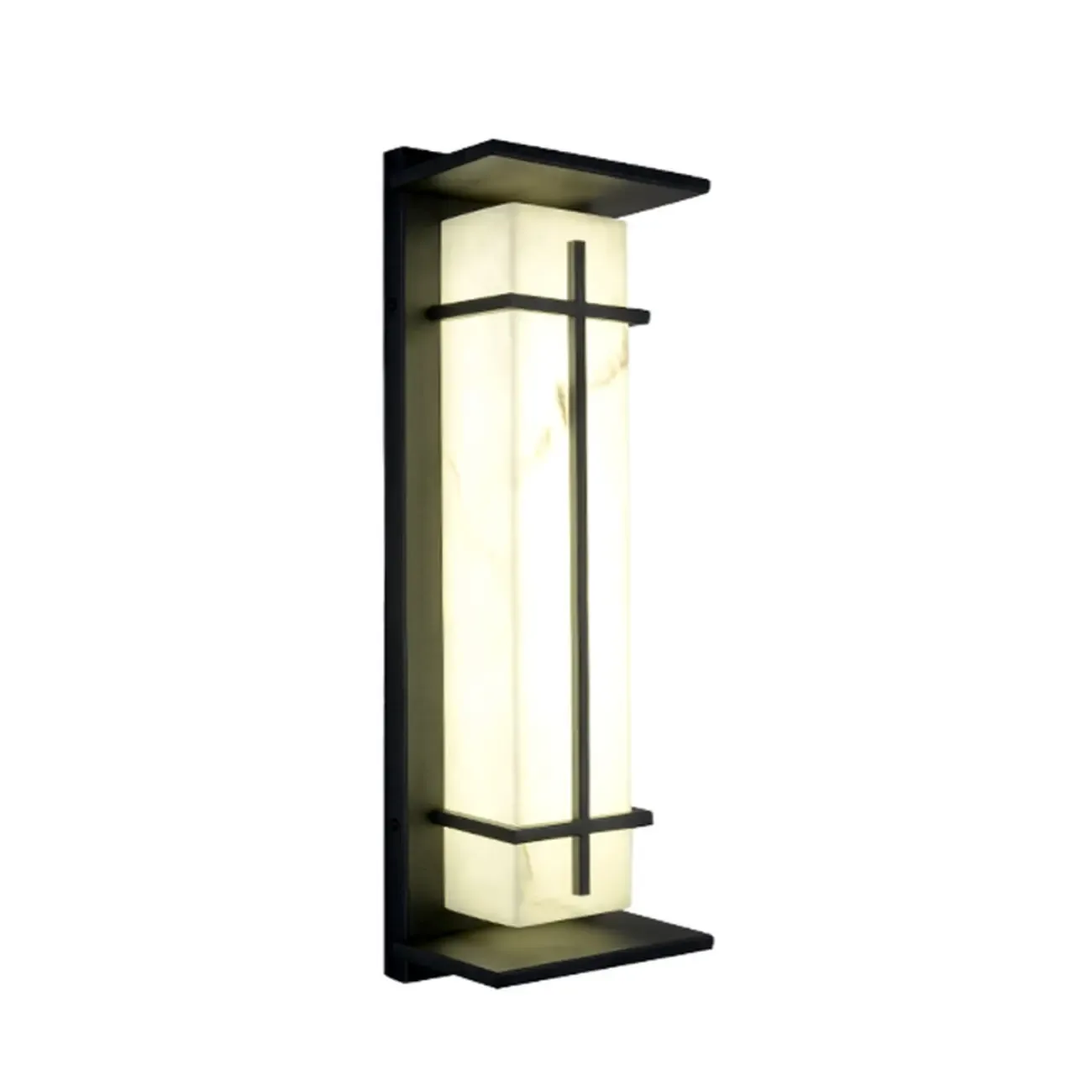 Outdoor Black Cylinder Steel & Stone LED Wall Sconce Image - 5