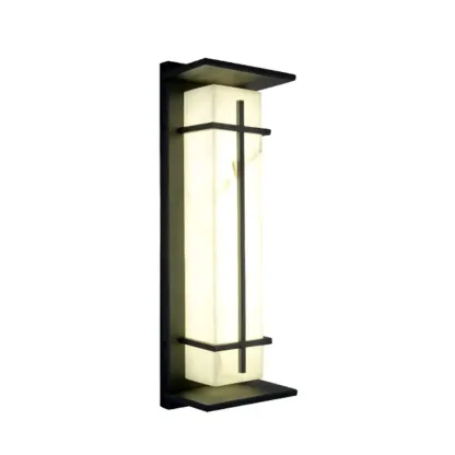 Outdoor Black Cylinder Steel & Stone LED Wall Sconce Image - 5