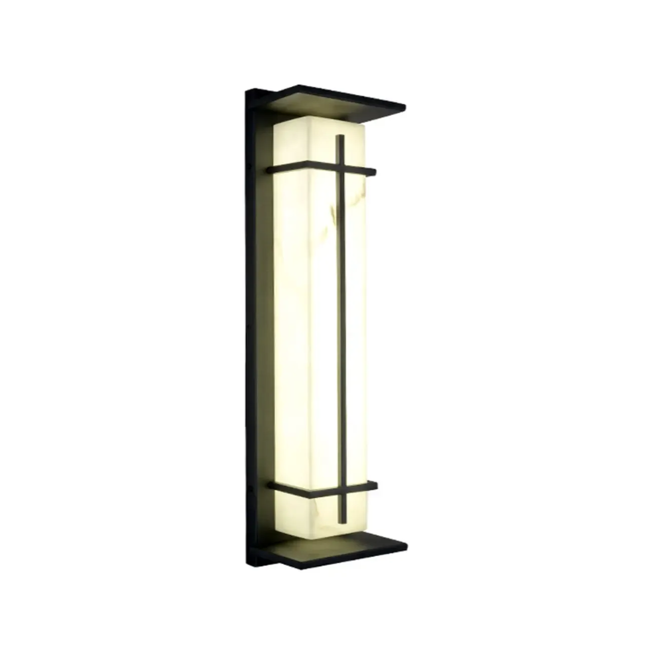 Outdoor Black Cylinder Steel & Stone LED Wall Sconce Image - 6