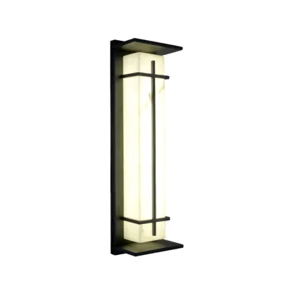 Outdoor Black Cylinder Steel & Stone LED Wall Sconce Image - 6